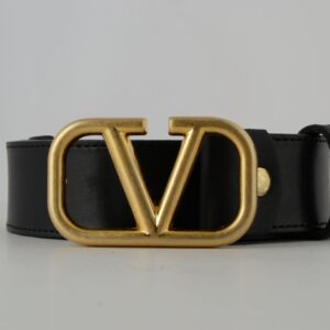 Black V Gold Buckle Leather Belt