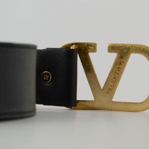 Alternative view of Black V Gold Buckle Leather Belt