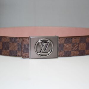 Brown Damier Chromium Buckle Leather Belt