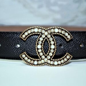 Amazing Caviar Pattern Belt Gold Diamond Buckle