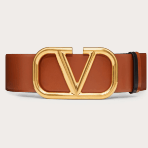 V Gold Buckle Leather Belt 70mm