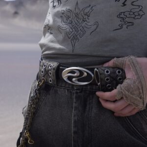Alternative view of Matte Silver-plated Distressed Full-grain Leather Belt