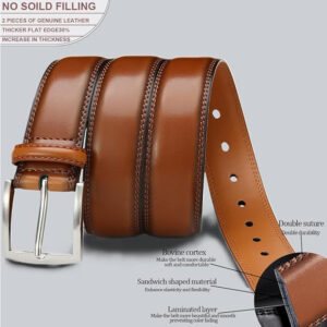 Alternative view of Woman Belt, 110cm,Leather Dress Belts With Single Prong Buckle For Suits, Jeans, Uniform, Light Brown